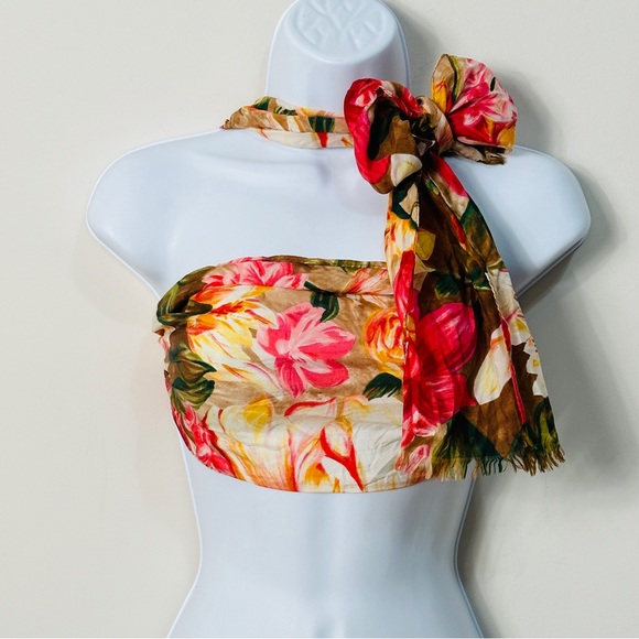 VINTAGE 80's Silk Floral Print Scarf w Fringe Edge - Picture 4 of 7